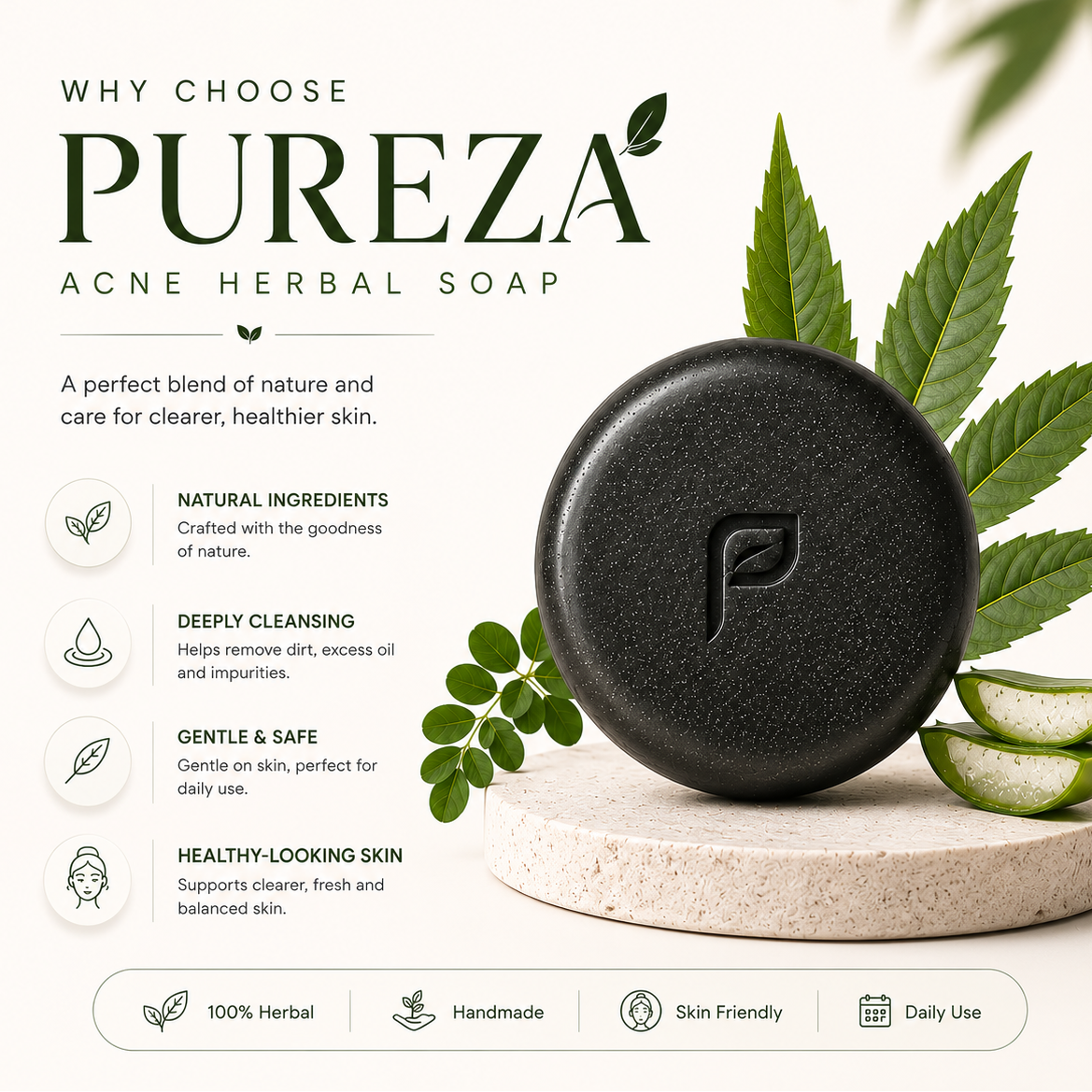 Pureza Acne Herbal Soap | Neem, Aloe Vera & Moringa | 105g