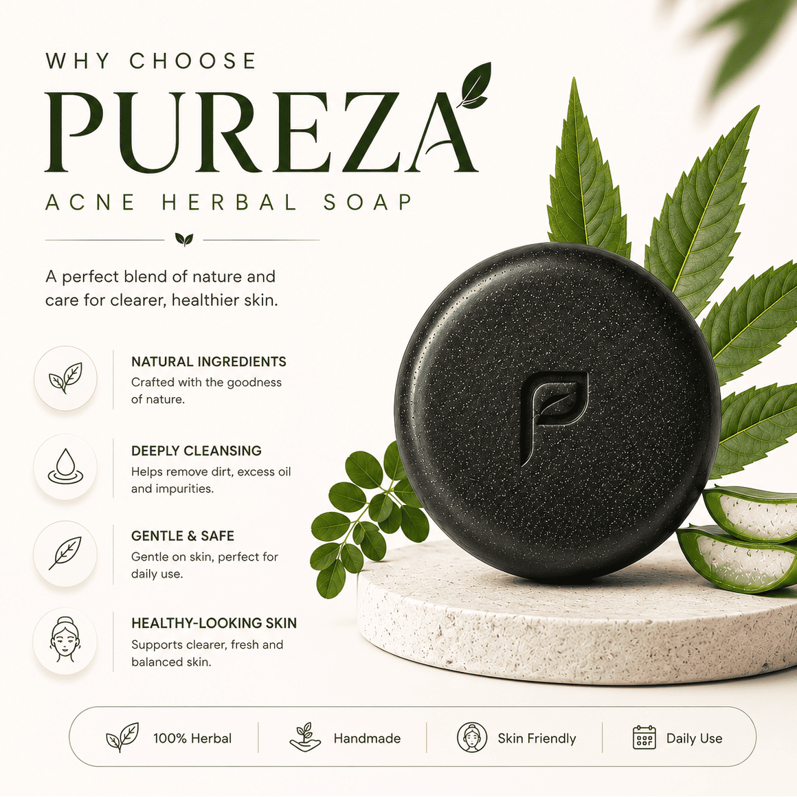Pureza Acne Herbal Soap | Neem, Aloe Vera & Moringa | 105g