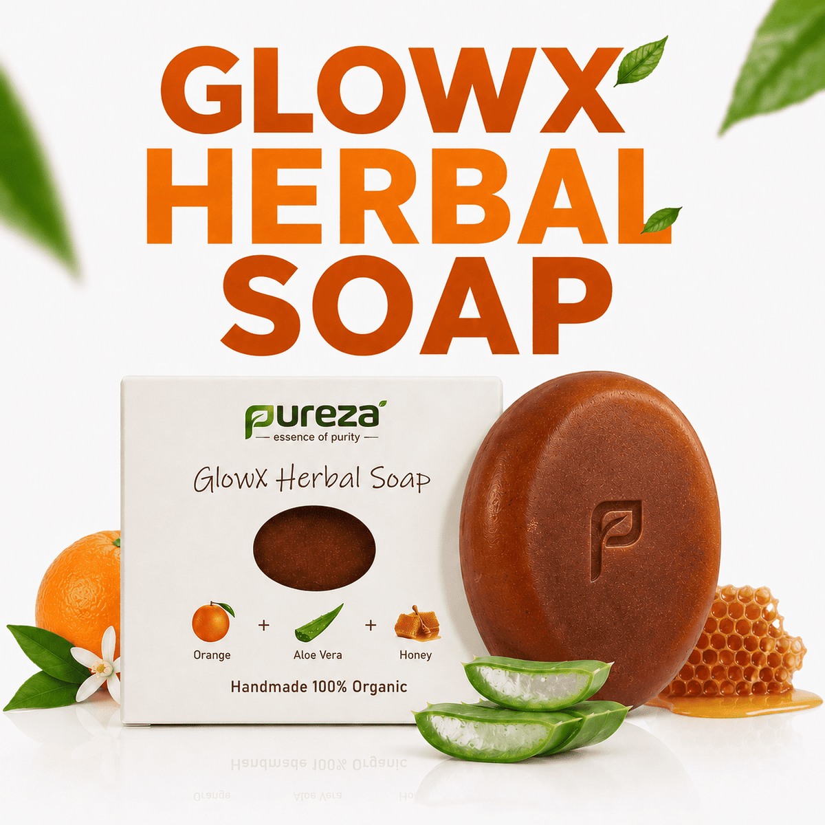 Pureza GlowX Herbal Soap | Orange, Aloe Vera & Honey | 105g
